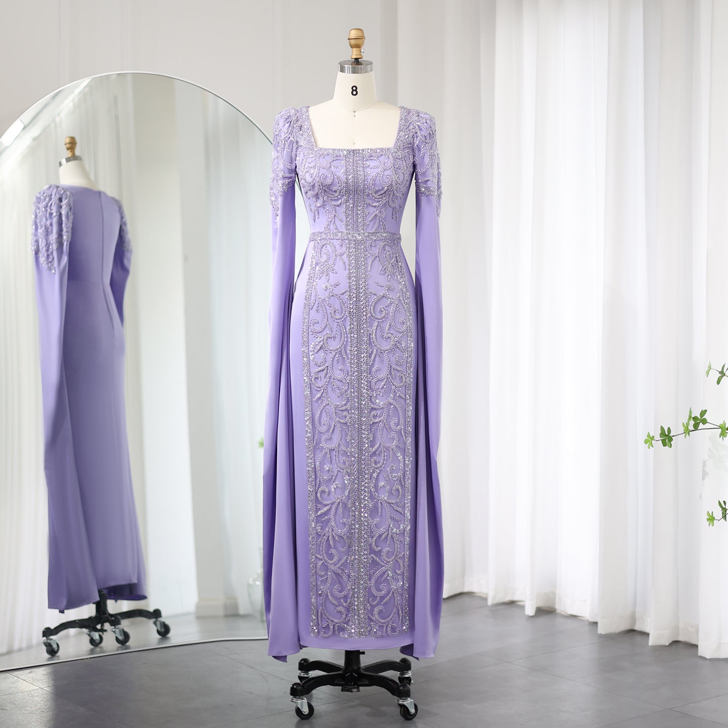 Luxury Blue Mermaid Evening Dress with Cape Sleeves SS365