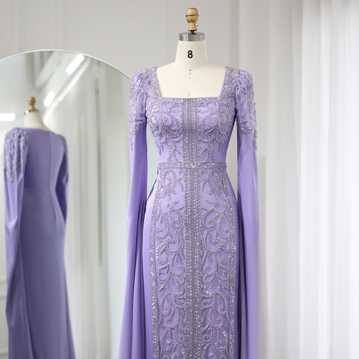 Luxury Blue Mermaid Evening Dress with Cape Sleeves SS365