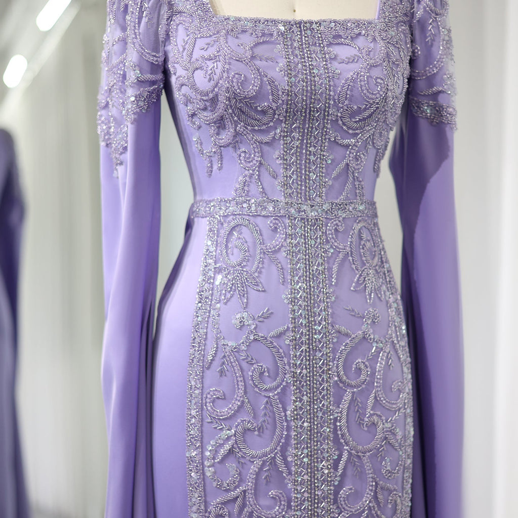 Luxury Blue Mermaid Evening Dress with Cape Sleeves SS365