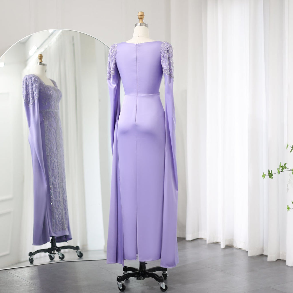 Luxury Blue Mermaid Evening Dress with Cape Sleeves SS365