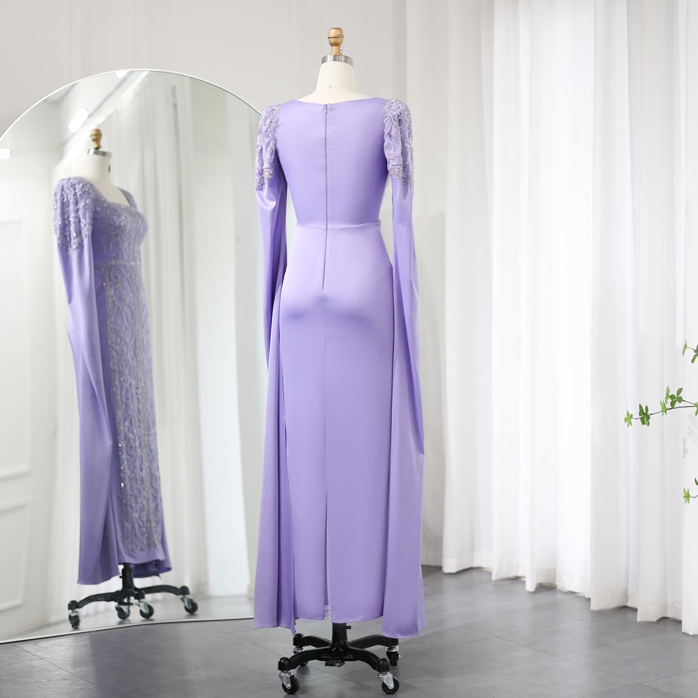 Luxury Blue Mermaid Evening Dress with Cape Sleeves SS365