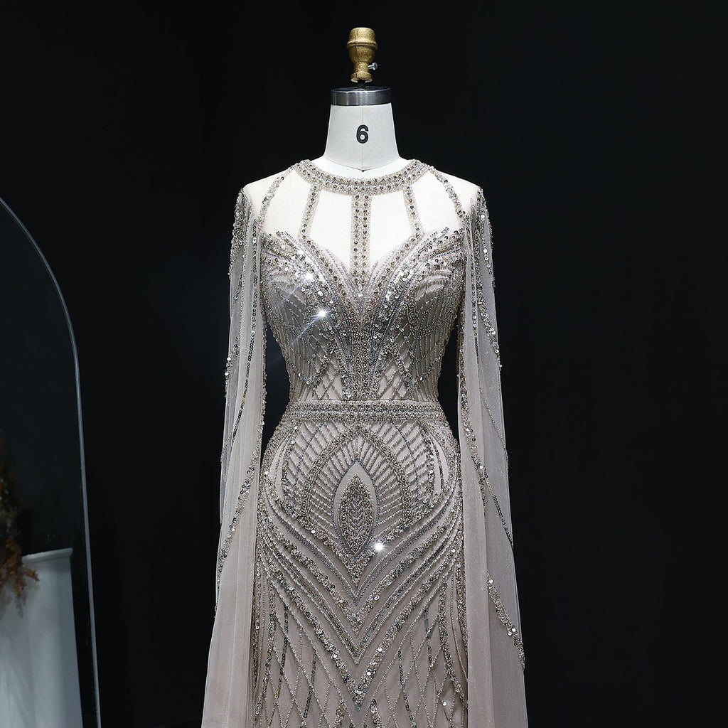 Luxury Green Mermaid Evening Dress with Cape Sleeves SS042