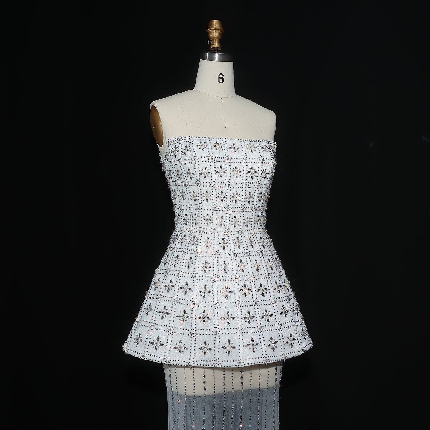 Stunning Crystal White Evening Dress with Flowing Cape SS545