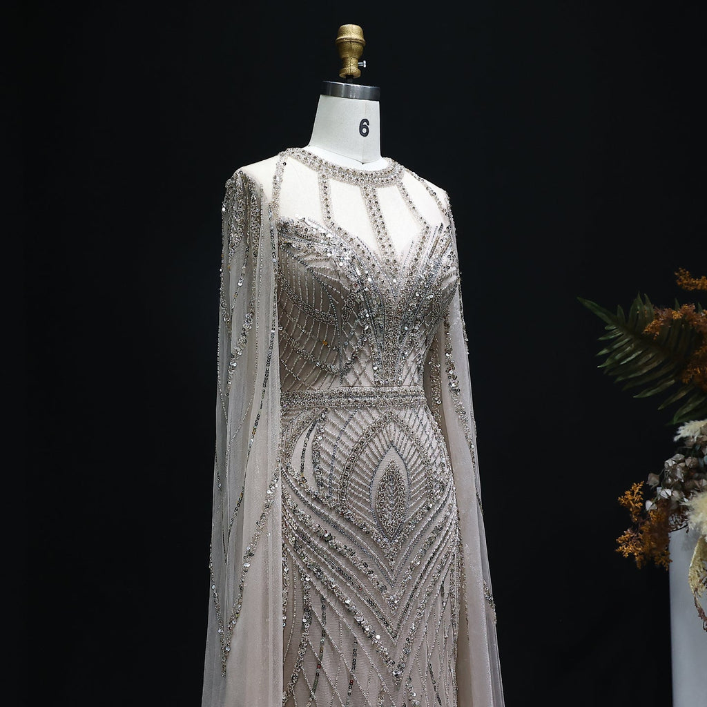 Luxury Green Mermaid Evening Dress with Cape Sleeves SS042