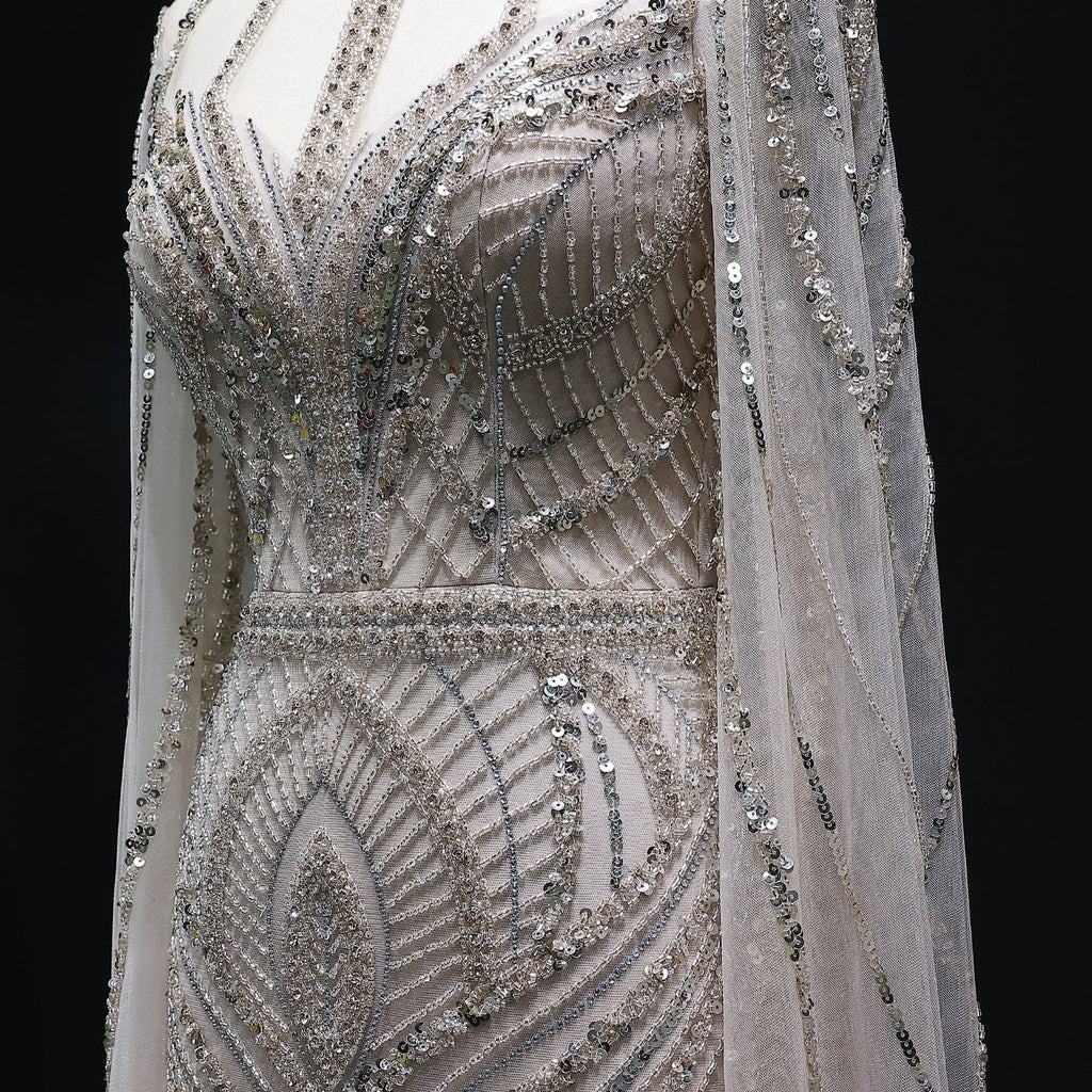 Luxury Green Mermaid Evening Dress with Cape Sleeves SS042