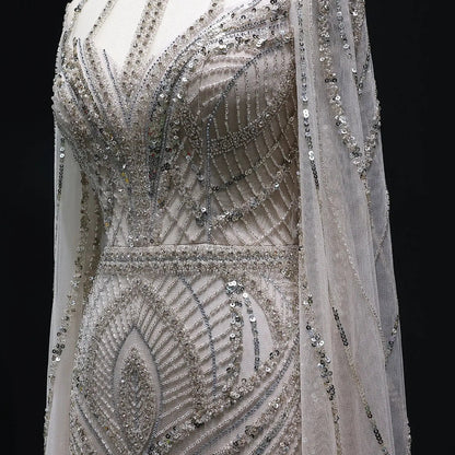 Luxury Green Mermaid Evening Dress with Cape Sleeves SS042