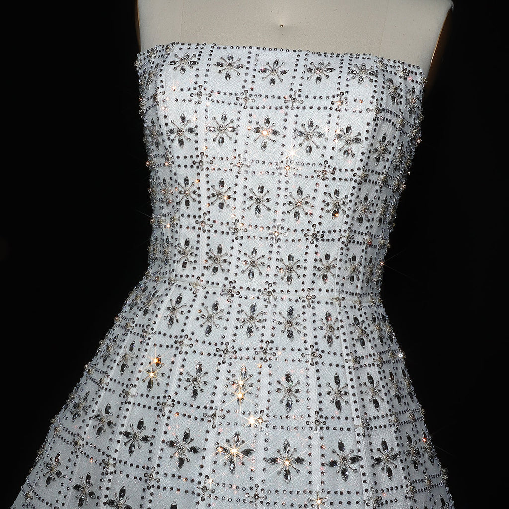 Stunning Crystal White Evening Dress with Flowing Cape SS545