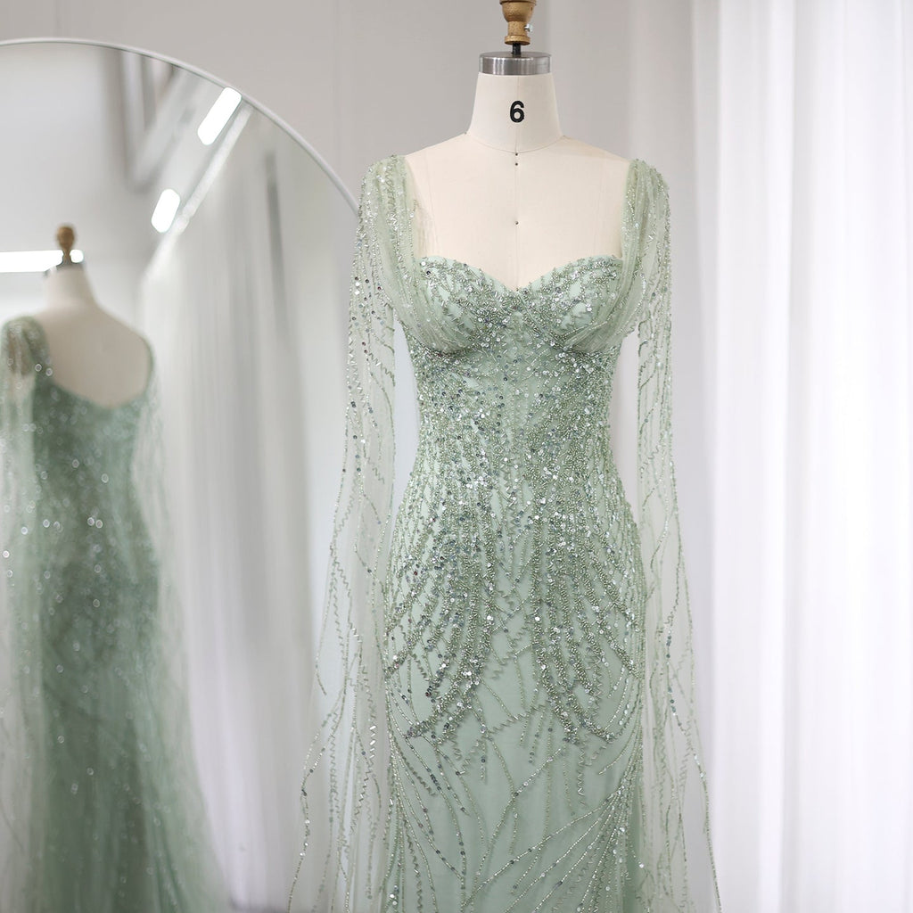 Luxury Lilac Mermaid Evening Dresses with Cape Sleeves SS237