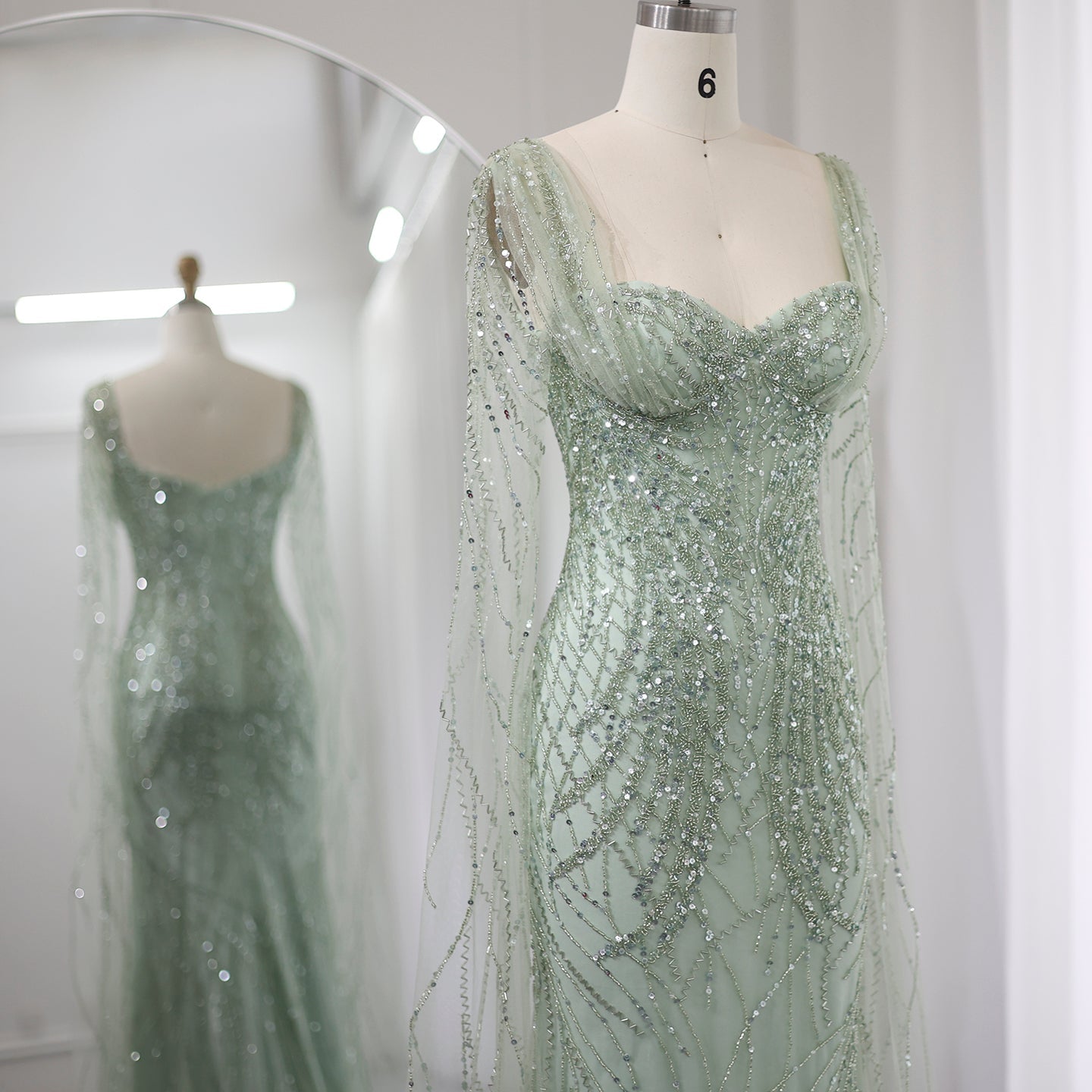 Luxury Lilac Mermaid Evening Dresses with Cape Sleeves SS237