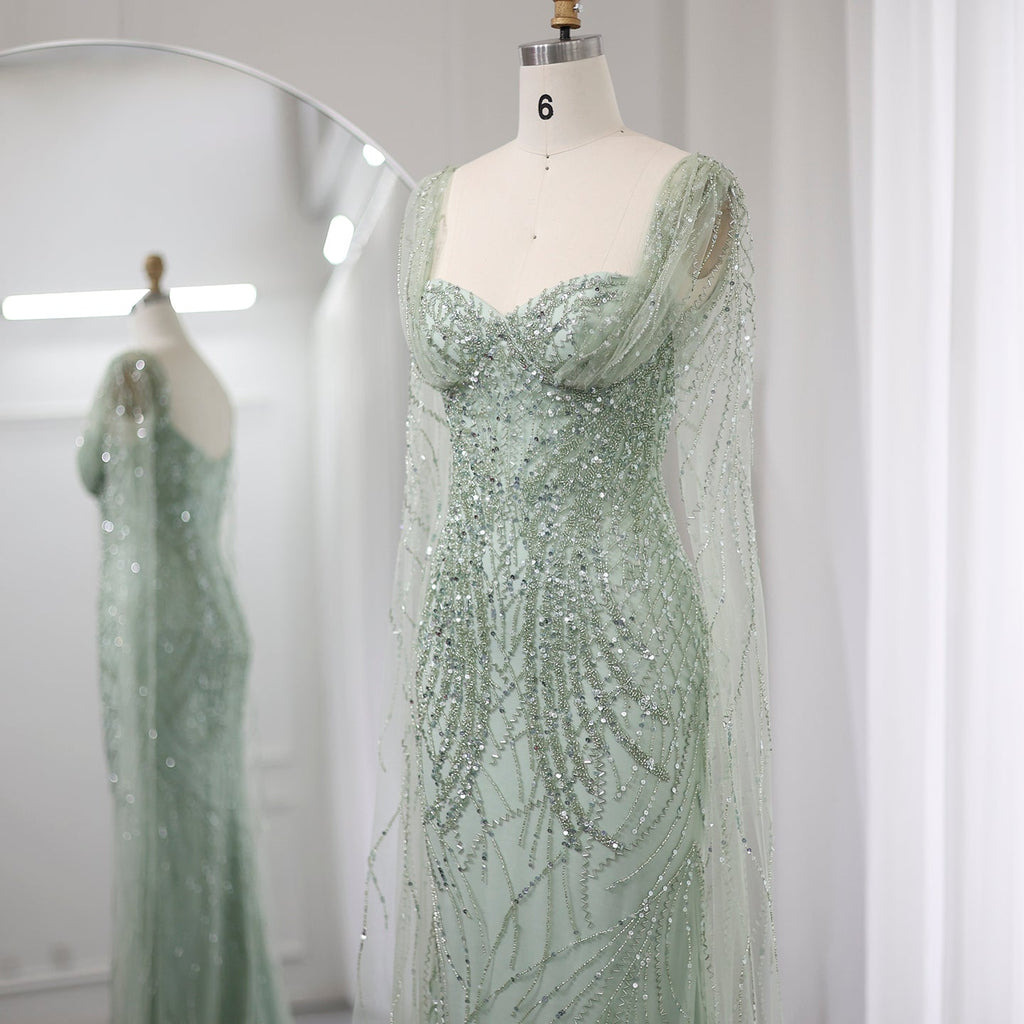 Luxury Lilac Mermaid Evening Dresses with Cape Sleeves SS237