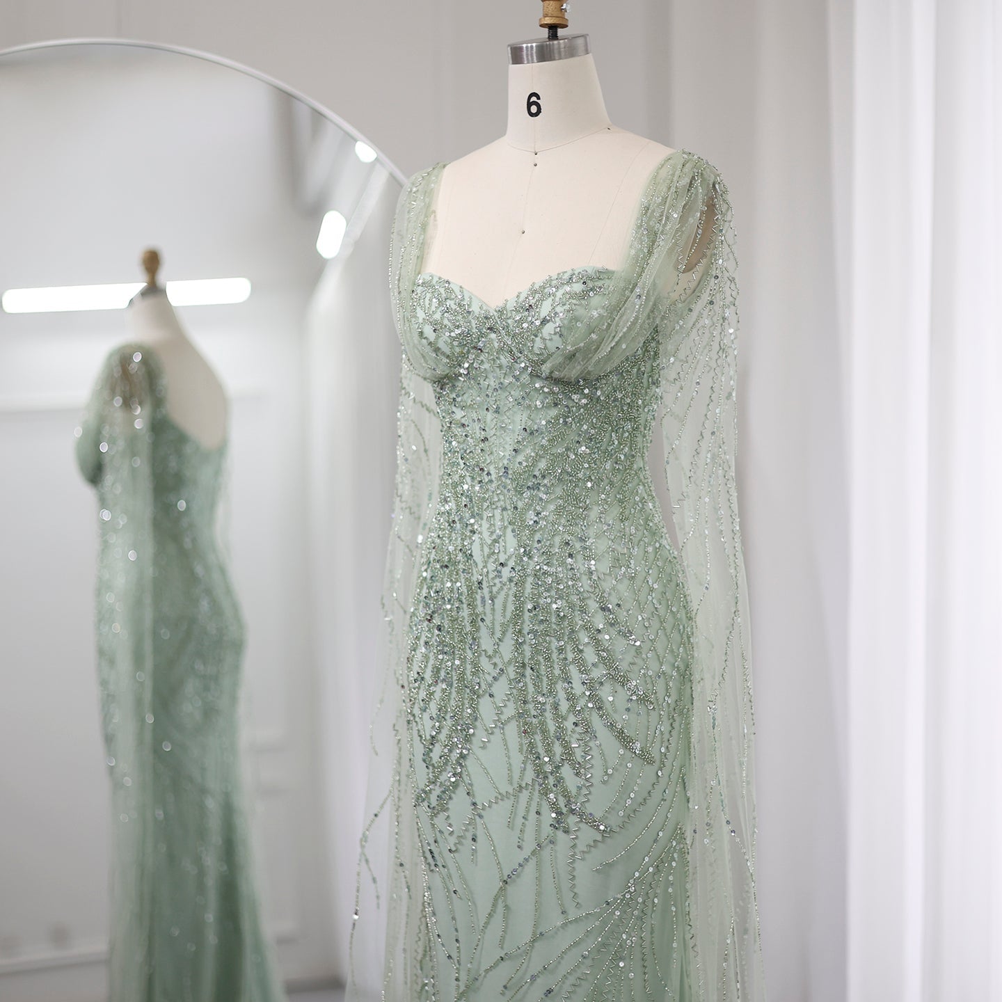 Luxury Lilac Mermaid Evening Dresses with Cape Sleeves SS237