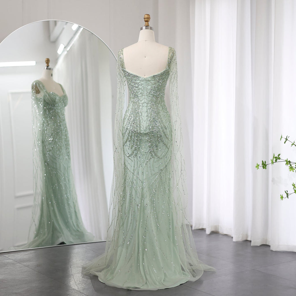 Luxury Lilac Mermaid Evening Dresses with Cape Sleeves SS237