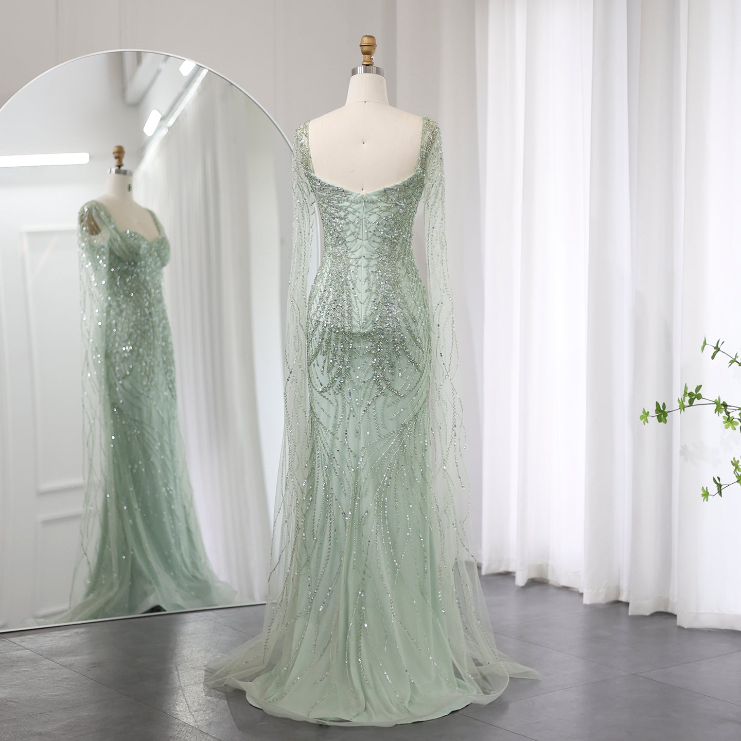 Luxury Lilac Mermaid Evening Dresses with Cape Sleeves SS237