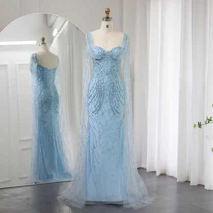 Luxury Lilac Mermaid Evening Dress with Cape Sleeves SS237
