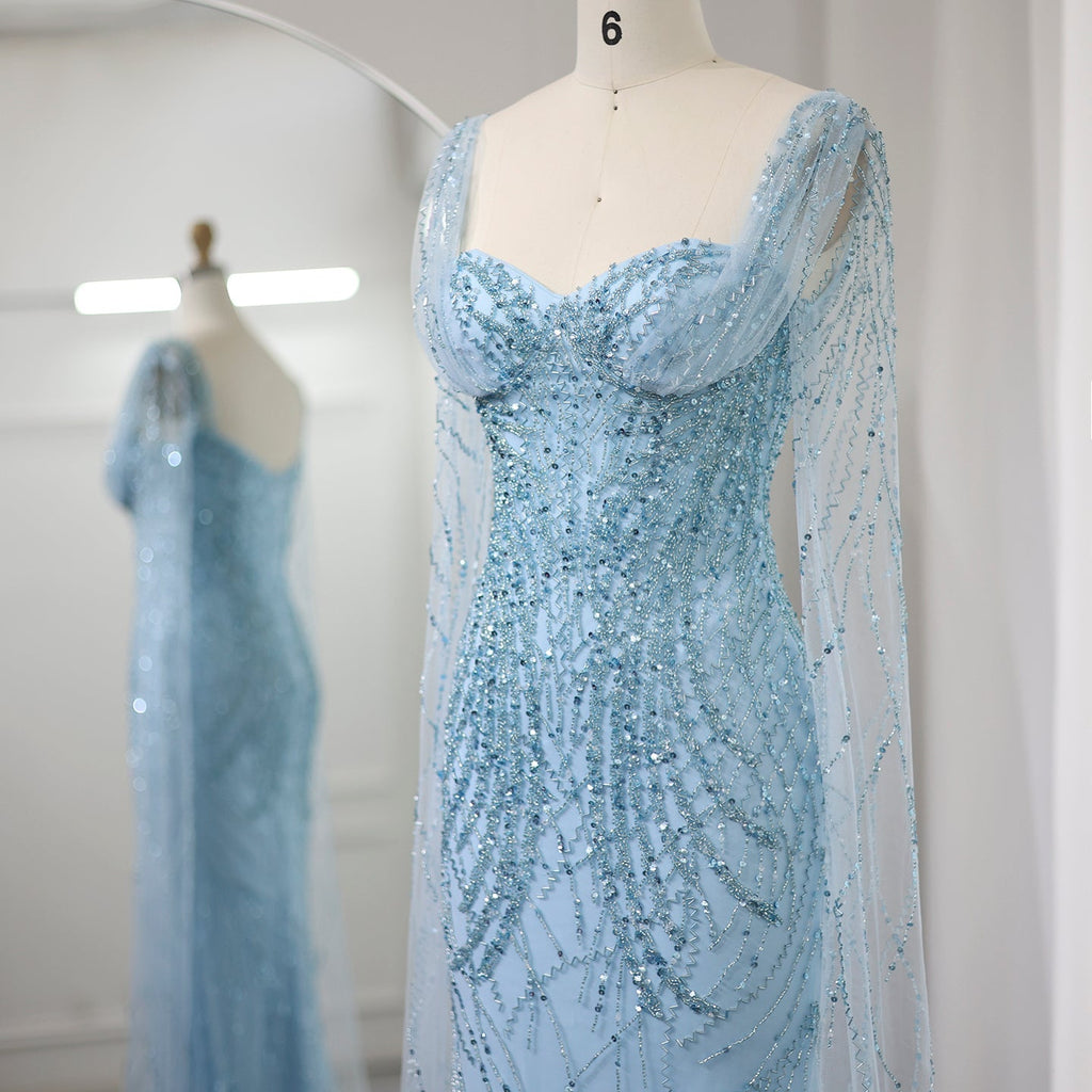 Luxury Lilac Mermaid Evening Dresses with Cape Sleeves SS237