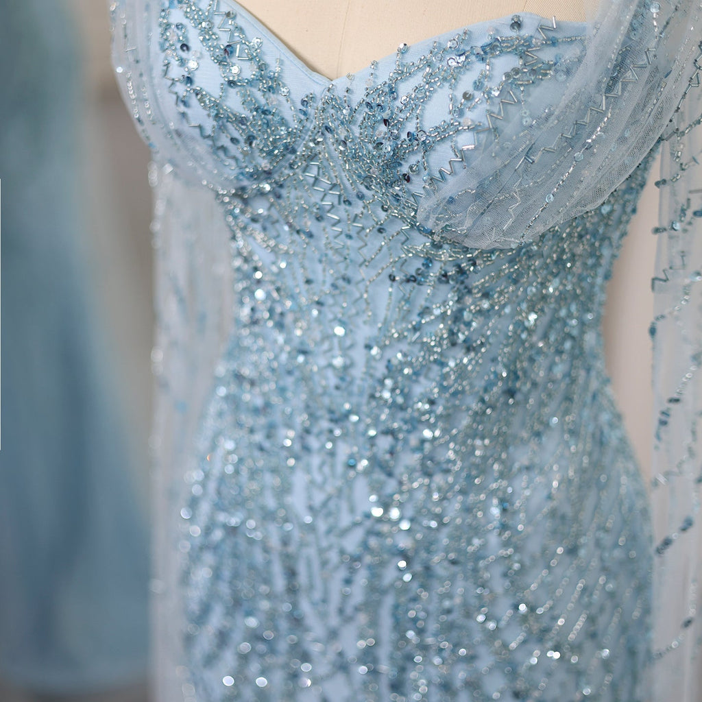 Luxury Lilac Mermaid Evening Dresses with Cape Sleeves SS237