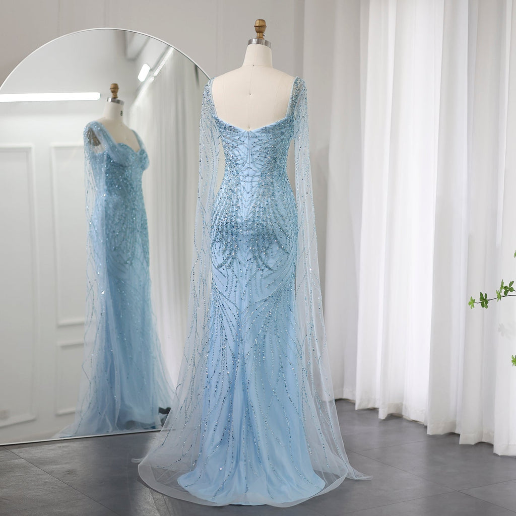 Luxury Lilac Mermaid Evening Dresses with Cape Sleeves SS237