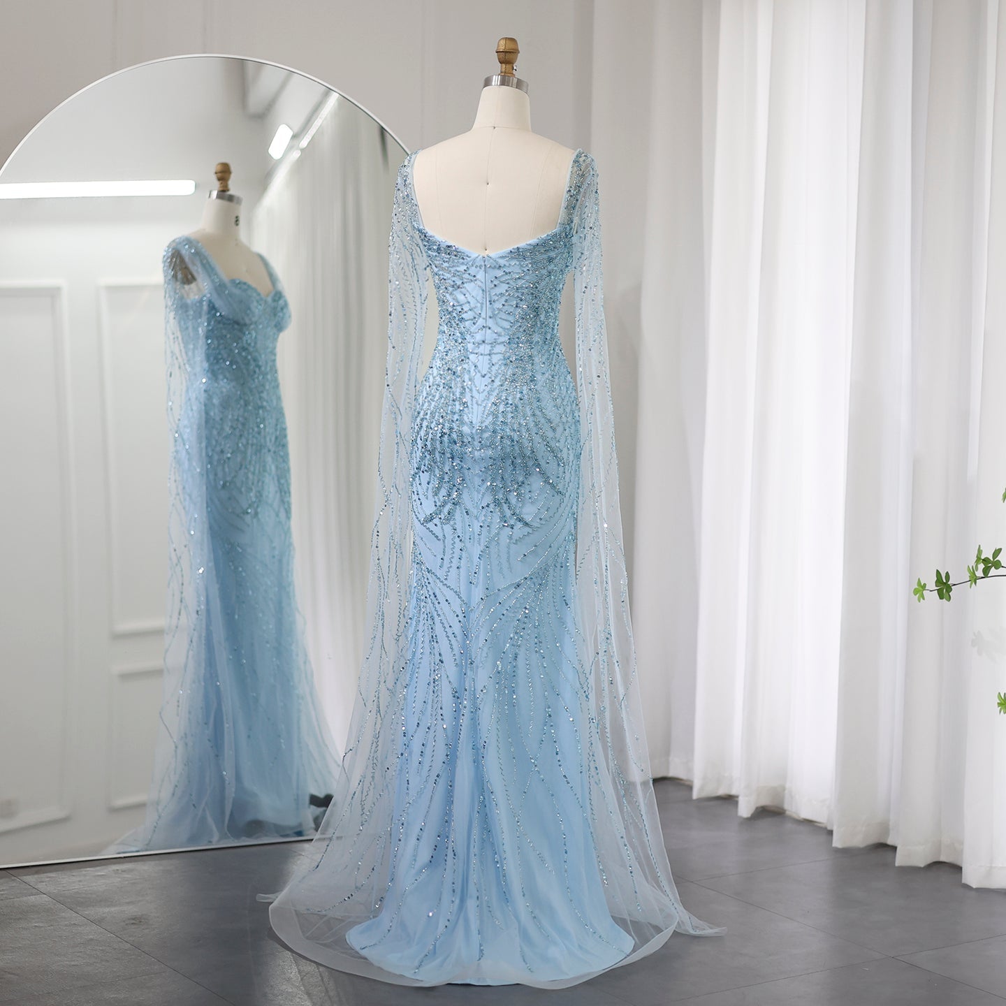 Luxury Lilac Mermaid Evening Dresses with Cape Sleeves SS237