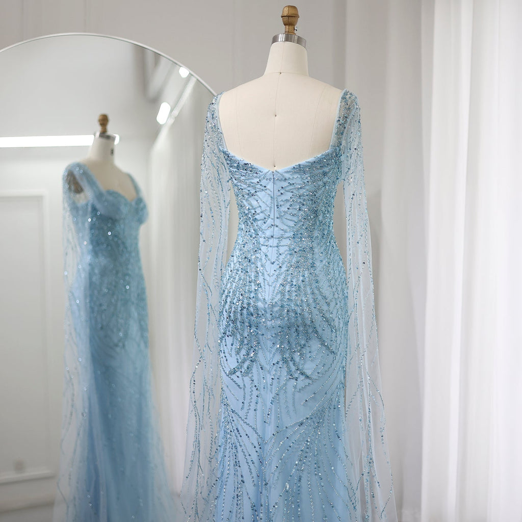 Luxury Lilac Mermaid Evening Dresses with Cape Sleeves SS237