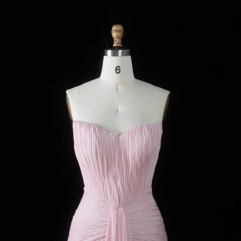 Luxury Pink Neck Pleated Chiffon Fitted Mermaid Evening Dress SF057