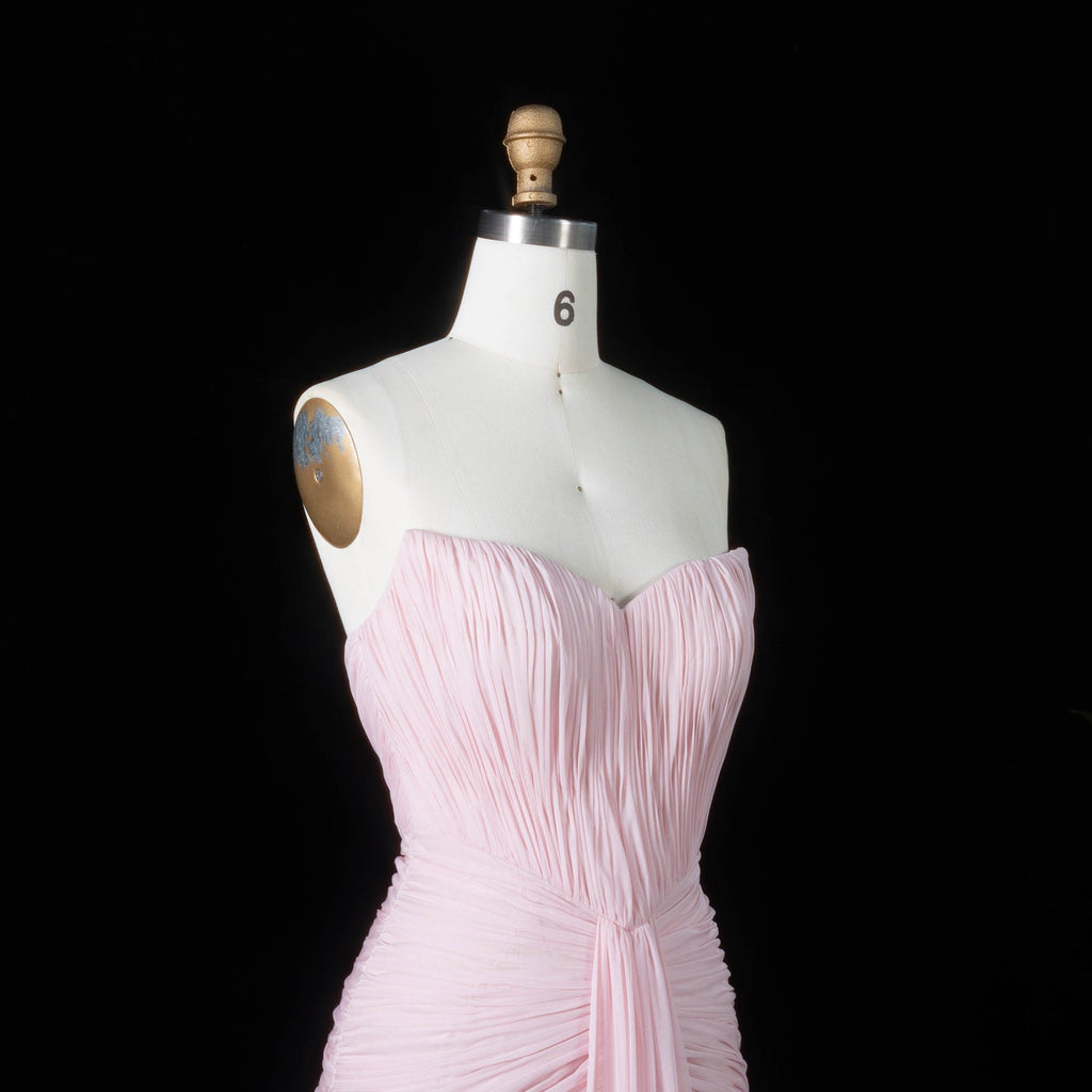 Luxury Pink Neck Pleated Chiffon Fitted Mermaid Evening Dress SF057