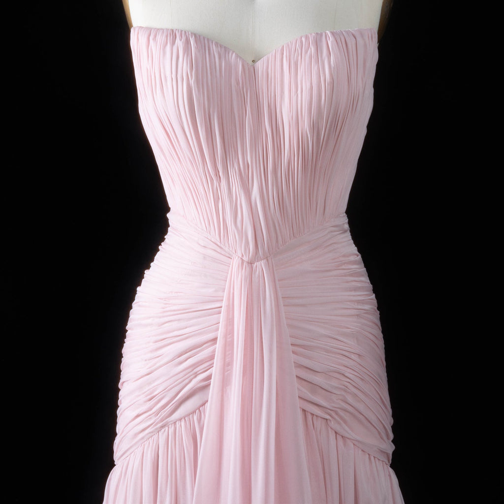 Luxury Pink Neck Pleated Chiffon Fitted Mermaid Evening Dress SF057