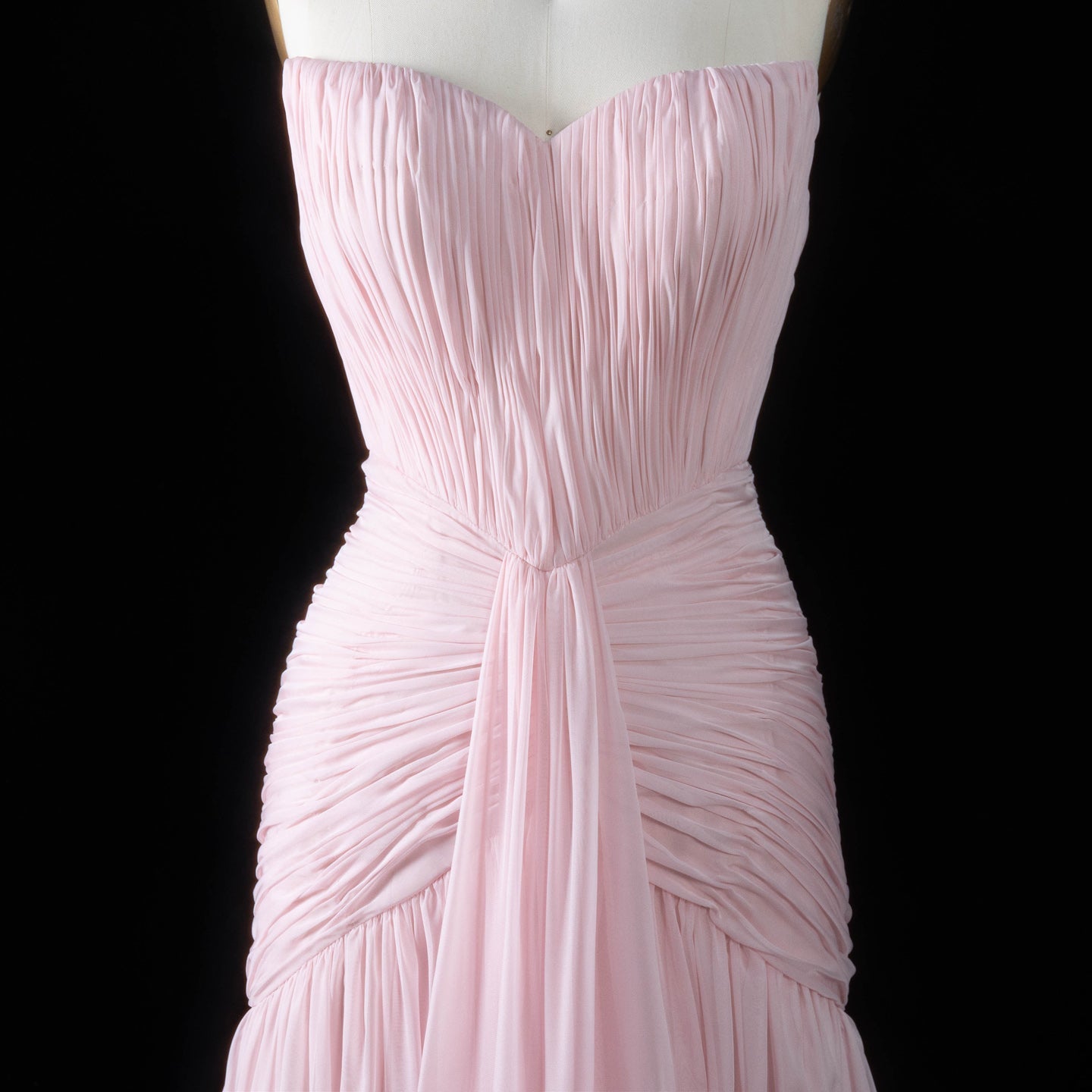 Luxury Pink Neck Pleated Chiffon Fitted Mermaid Evening Dress SF057