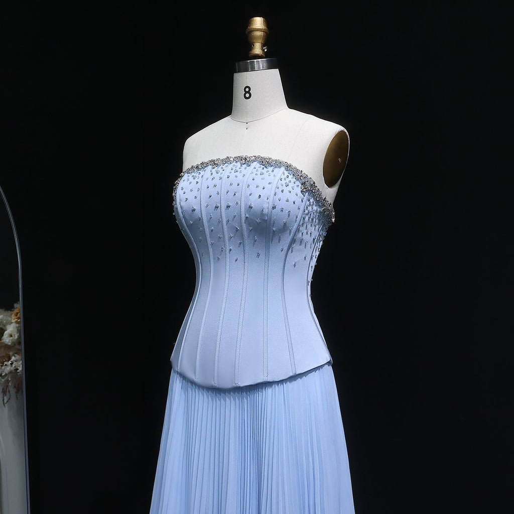 Elegant Light Blue Crystal Two Pieces Evening Dress SF221