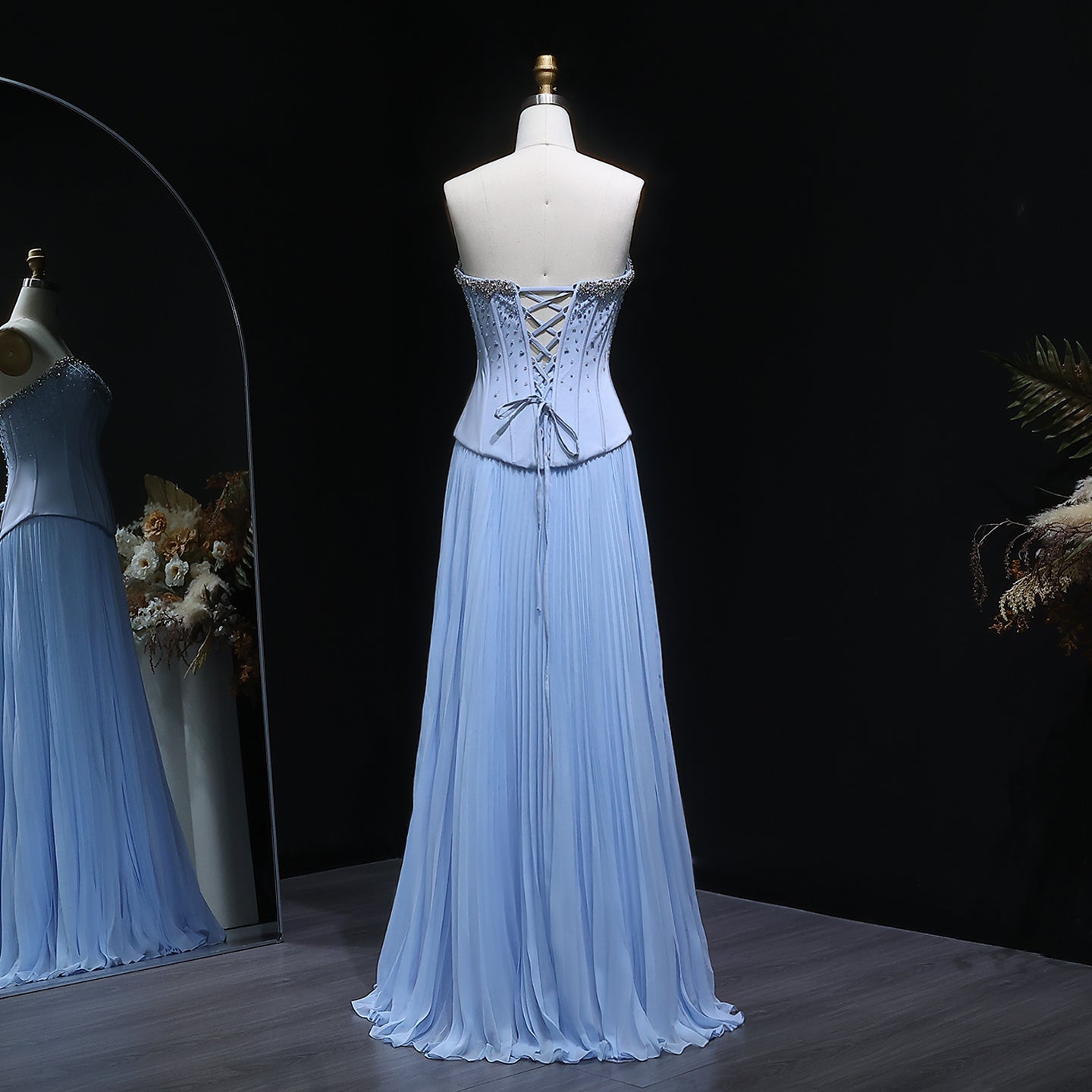 Elegant Light Blue Crystal Two Pieces Evening Dress SF221