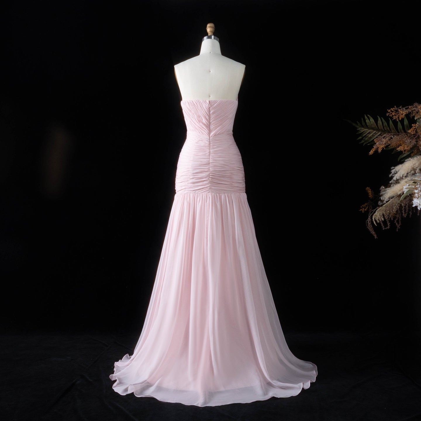 Luxury Pink Neck Pleated Chiffon Fitted Mermaid Evening Dress SF057