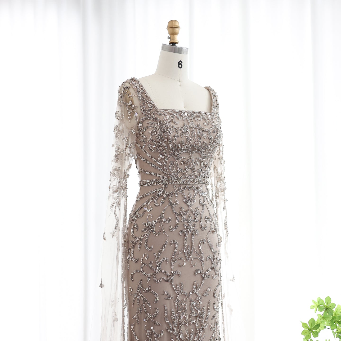 Luxury Beaded Turquoise Evening Dress with Cape Sleeves SS469