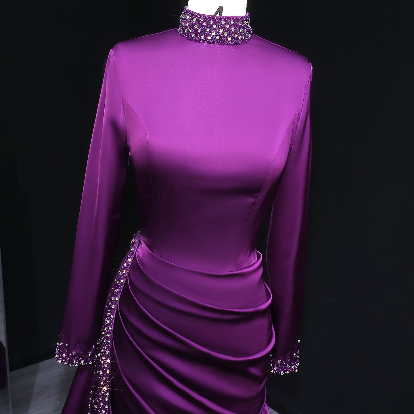 Luxury Purple Ruffles Crystal Evening Dress with Overskirt SF202