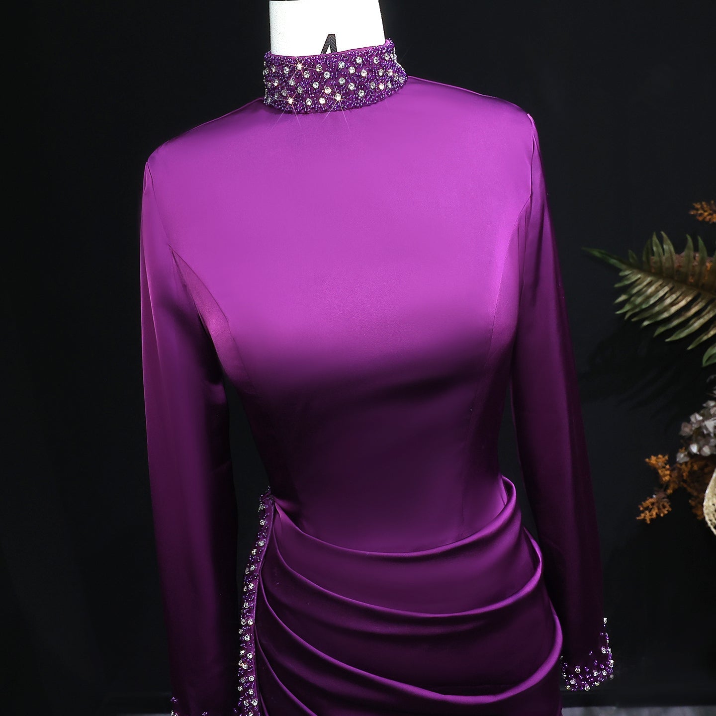 Luxury Purple Ruffles Crystal Evening Dress with Overskirt SF202