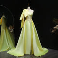 Vibrant Yellow Beaded Side-Slit Formal Evening Dress with Overskirt SF212