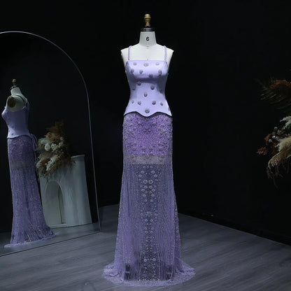 Chic Lilac Two Pieces Evening Dress with Spaghetti Straps SS697