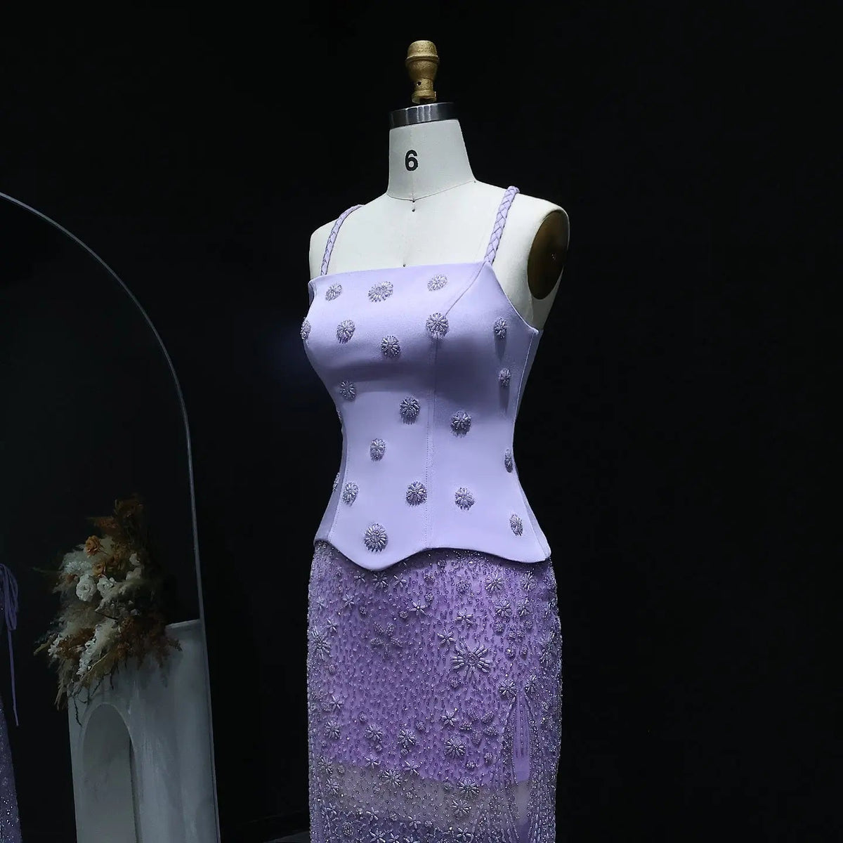 Chic Lilac Two Pieces Evening Dress with Spaghetti Straps SS697