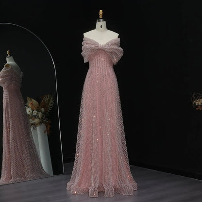 Sparkly Blush Pink Off Shoulder Evening Dress SS653