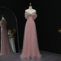 Stunning Beaded Blush Pink Off-Shoulder Evening Dress SS653