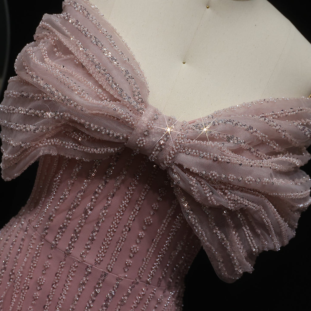 Stunning Beaded Blush Pink Off-Shoulder Evening Dress SS653