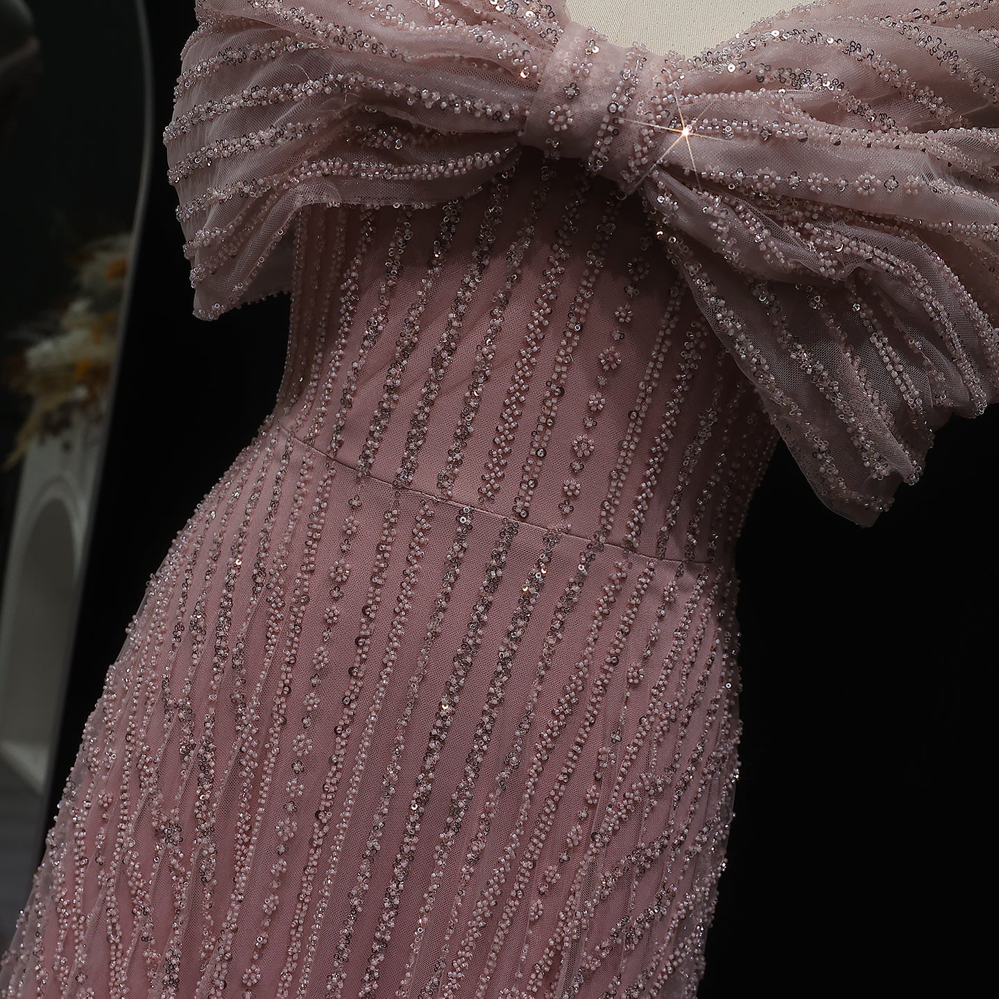 Stunning Beaded Blush Pink Off-Shoulder Evening Dress SS653