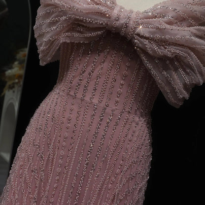 Sparkly Blush Pink Off Shoulder Evening Dress SS653