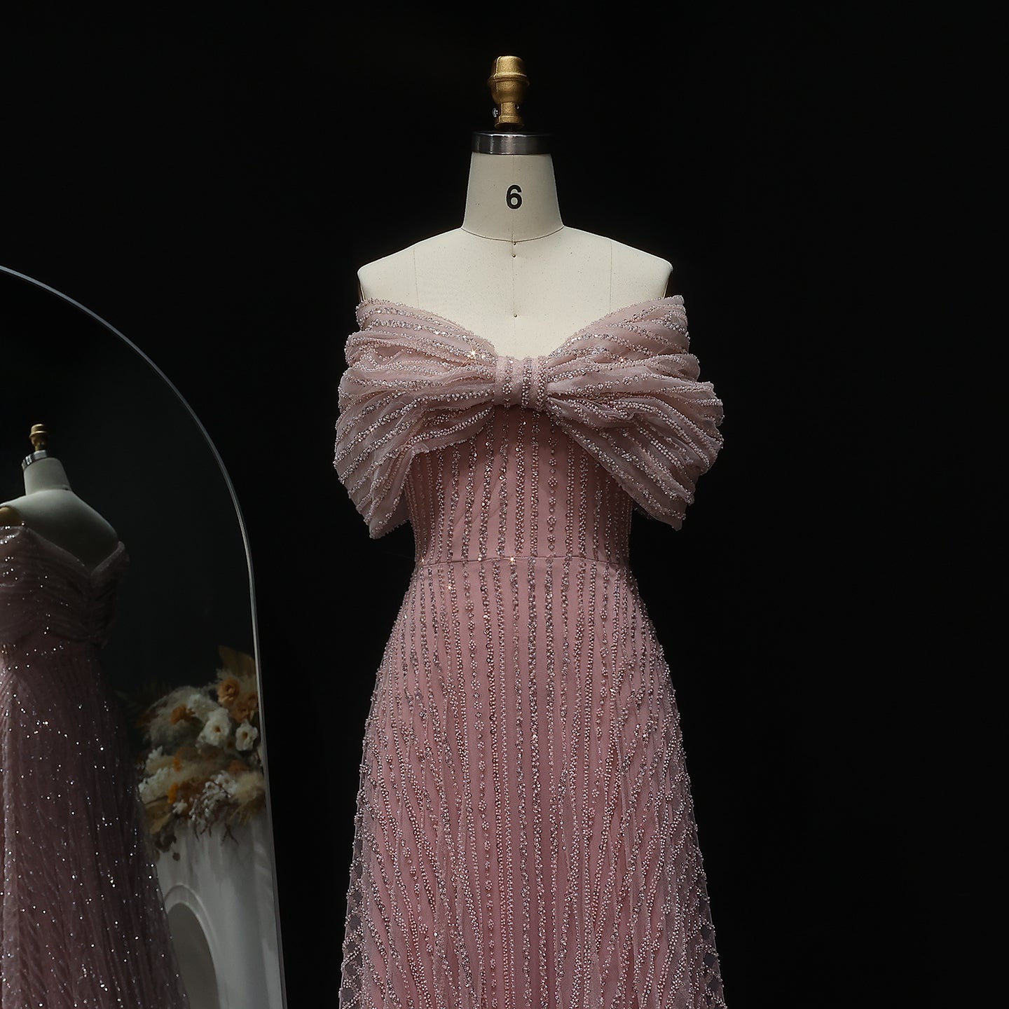 Stunning Beaded Blush Pink Off-Shoulder Evening Dress SS653