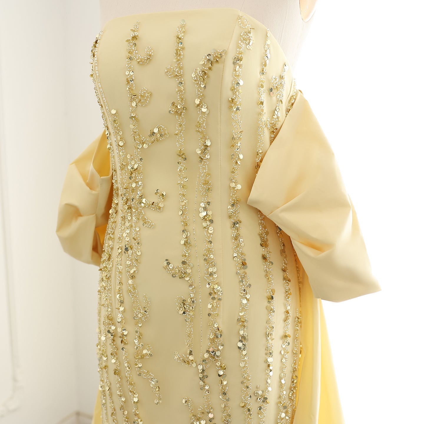 Luxury Beaded Blue Strapless Sheath Evening Dress with Cape SS454
