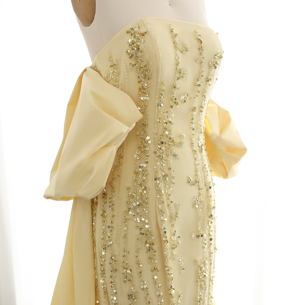 Luxury Beaded Blue Strapless Sheath Evening Dress with Cape SS454