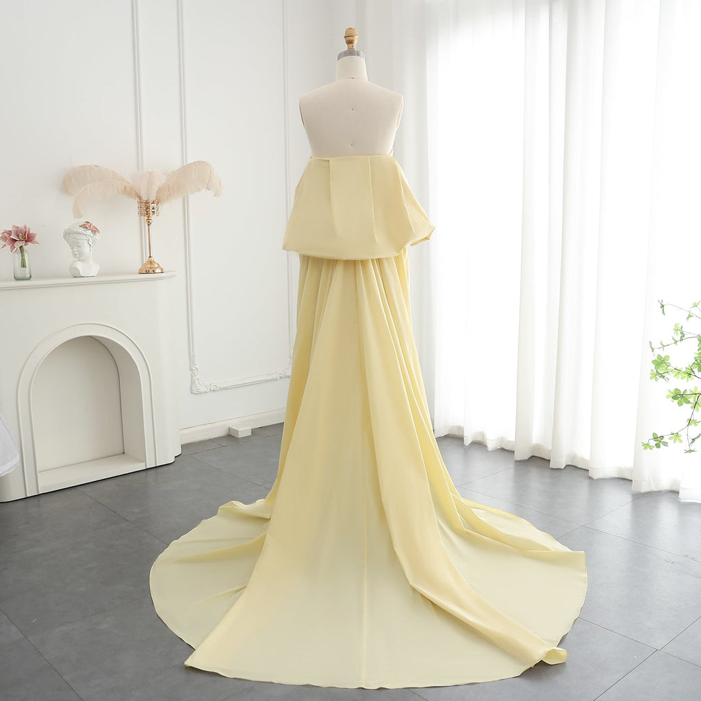 Luxury Beaded Blue Strapless Sheath Evening Dress with Cape SS454