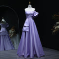 Elegant Crystal Lavender A-Line Pleats Satin Evening Dress SS592