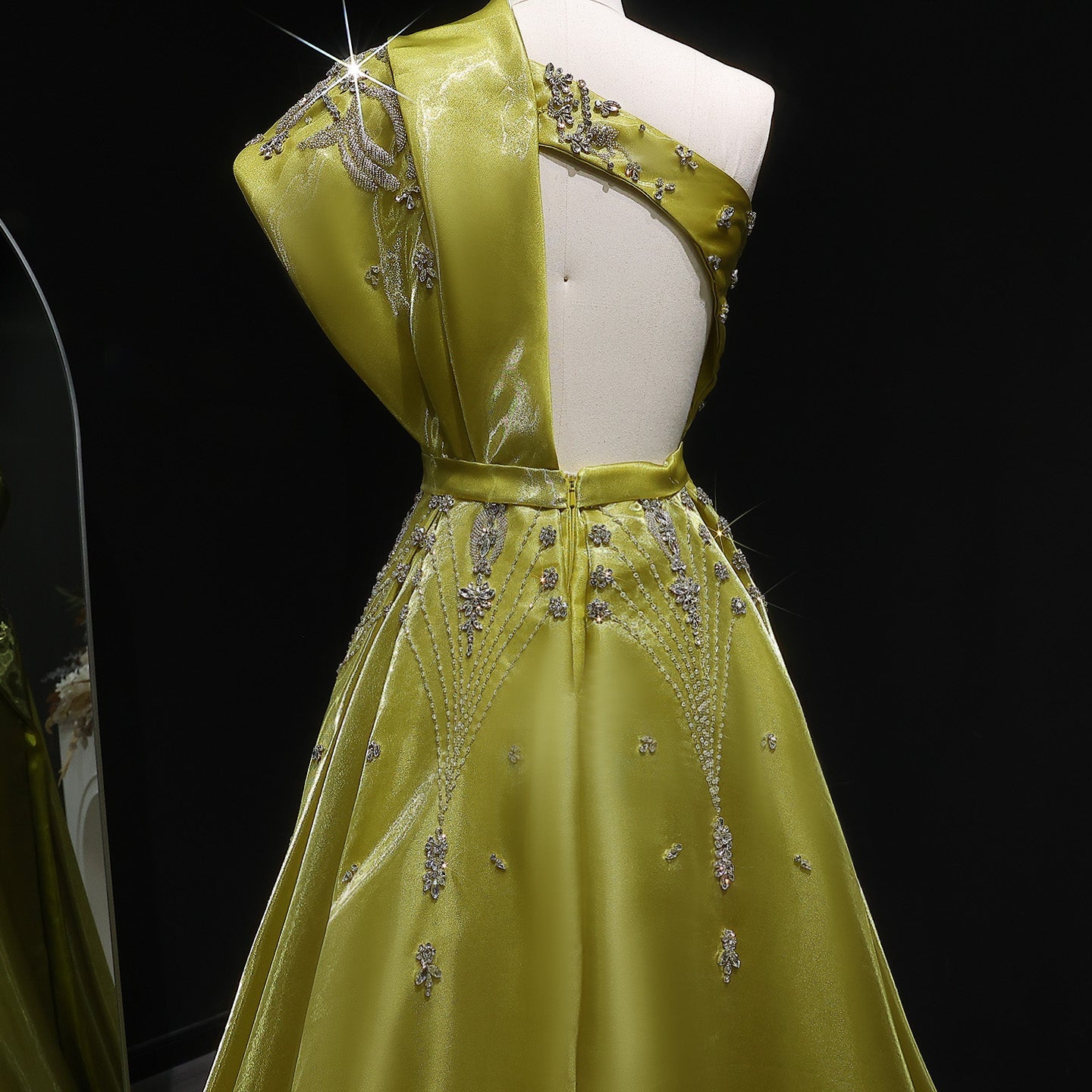Luxury Turquoise Crystal One-Shoulder Evening Dress with Overskirt SS600