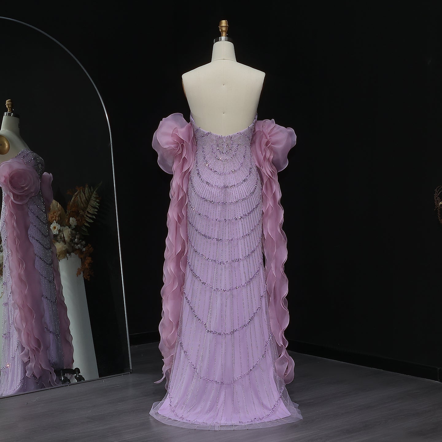 Glamorous 3D Floral Lilac Evening Dress with Beads SS246