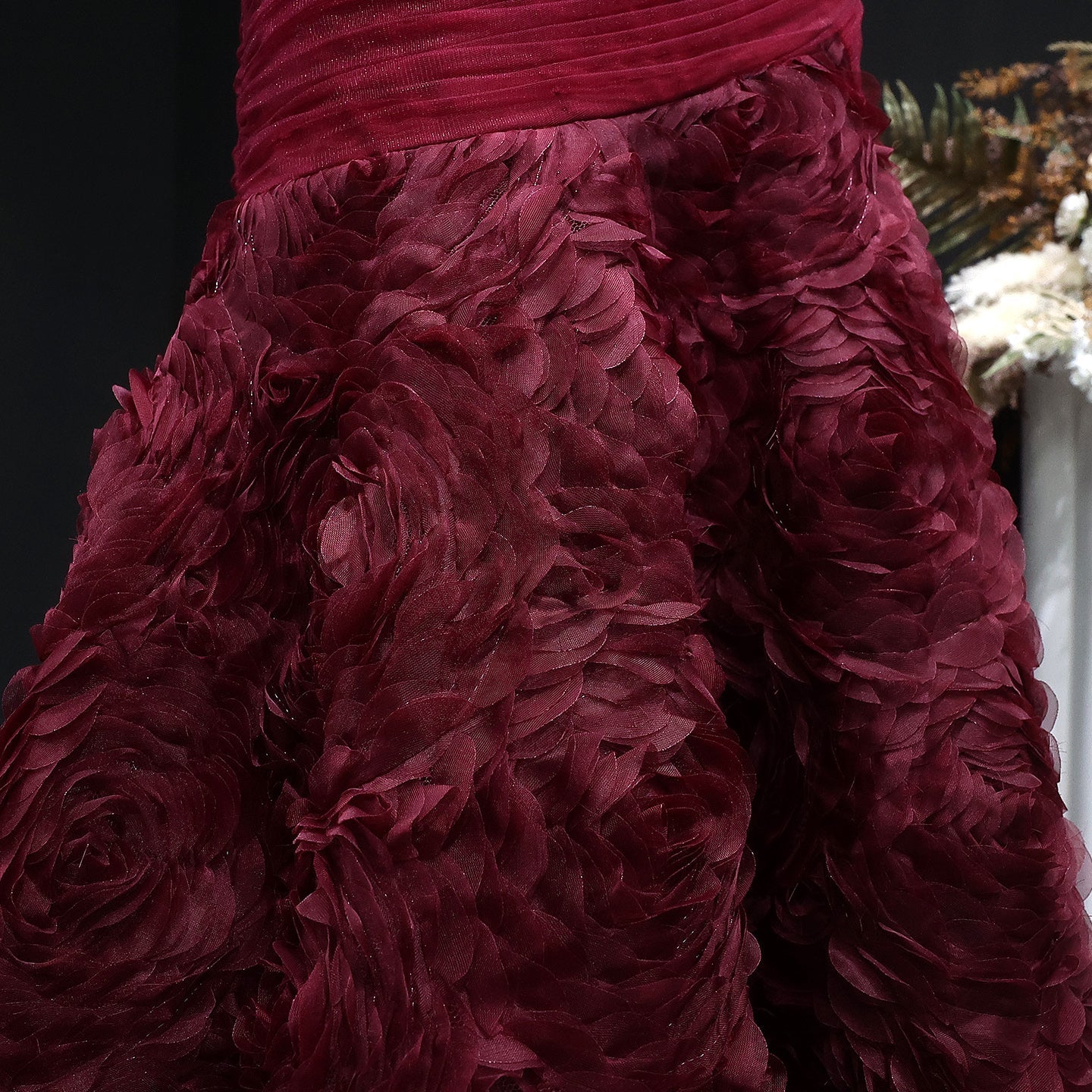 Glamorous Off-Shoulder Burgundy 3D Floral Mermaid Evening Dress SF169