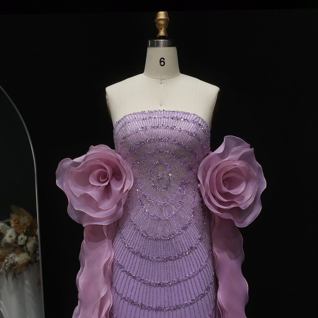 Glamorous 3D Floral Lilac Evening Dress with Beads SS246